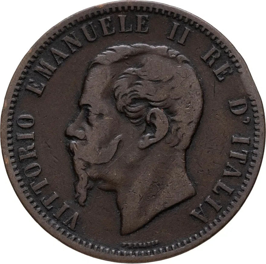 Италия 10 чентезимо (centesimi) 1866 M  знак монетного двора: "M" - Милан, реверс