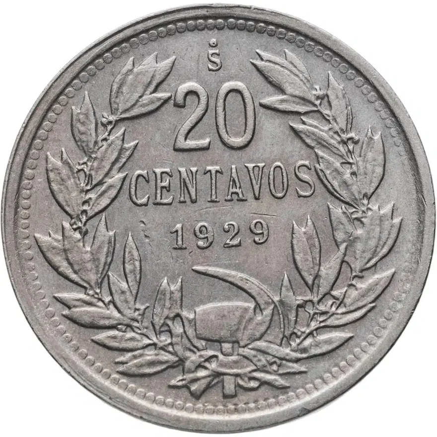 Чили 20 сентаво (centavos) 1929, реверс
