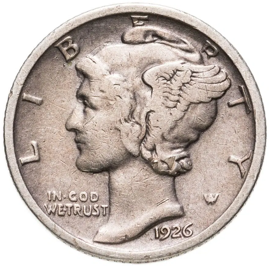 США 10 центов (дайм, one dime) 1926  Mercury Dime Без отметки монетного двора