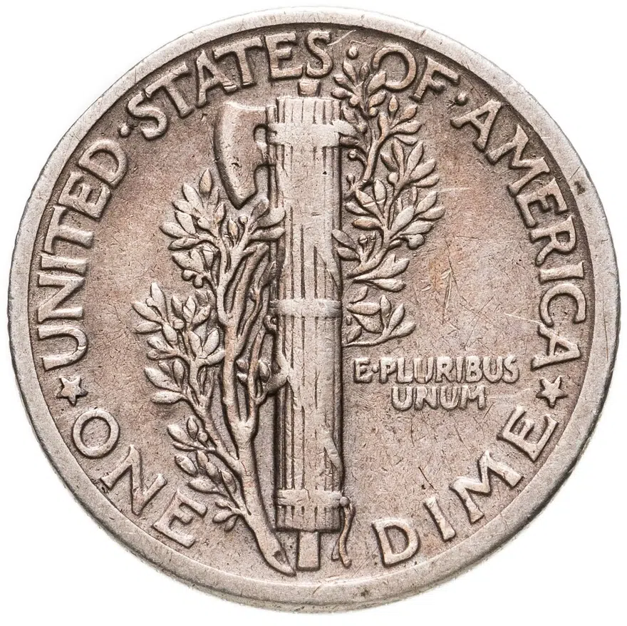 США 10 центов (дайм, one dime) 1926  Mercury Dime Без отметки монетного двора, реверс