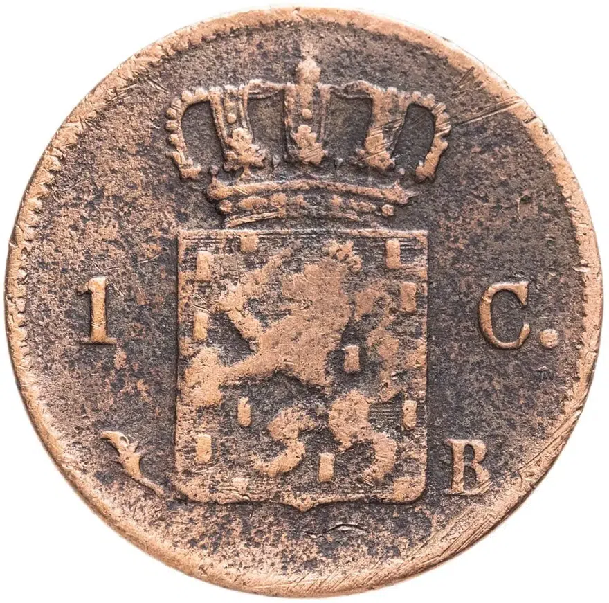 Нидерланды 1 цент (cent) 1828 B  знак монетного двора: "B" - Брюссель, реверс