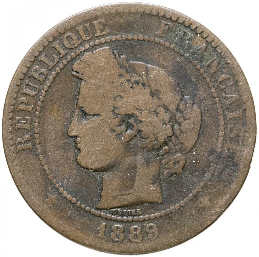 Франция 10 сантимов 1889, аверс