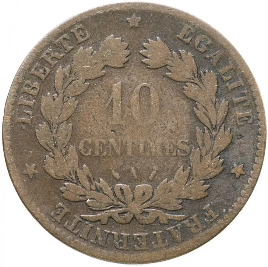 Франция 10 сантимов 1889, реверс