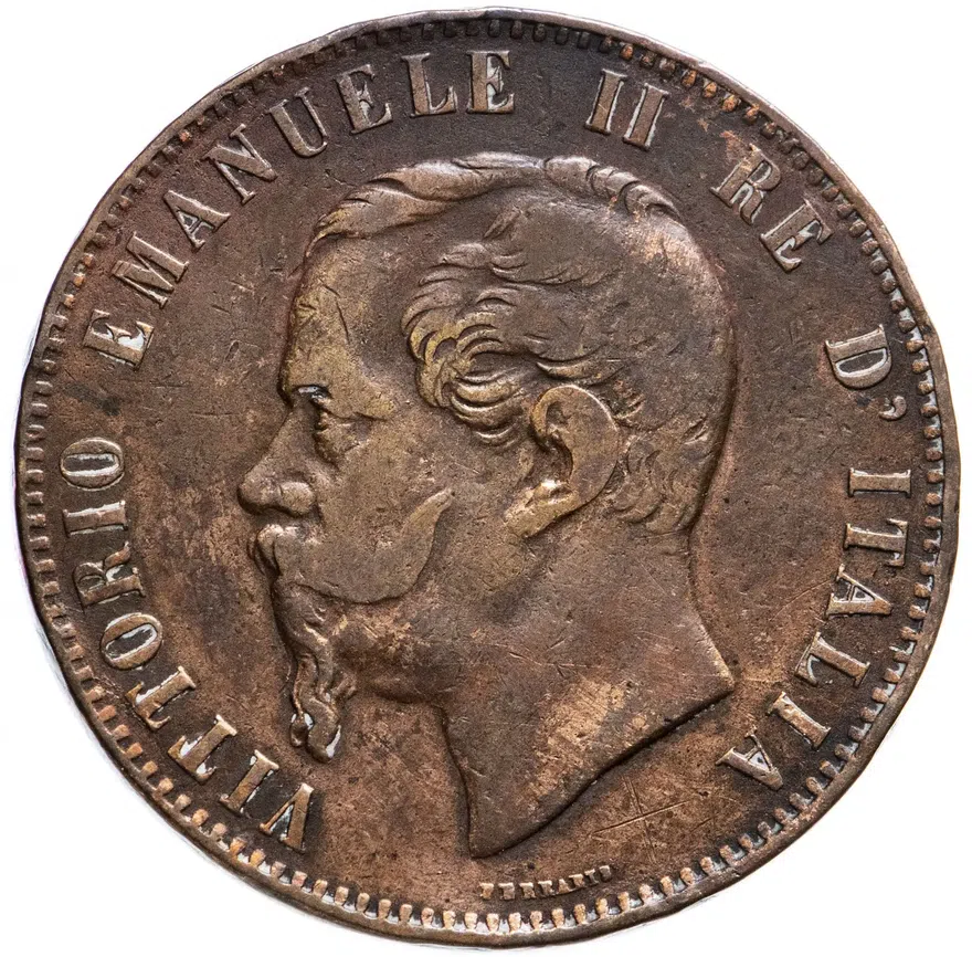 Италия 10 чентезимо 1867 .OM, реверс
