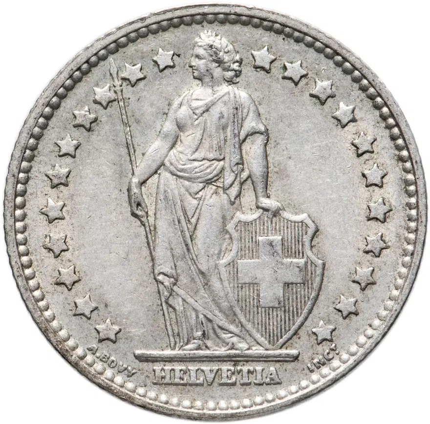 Швейцария 1 франк (franc) 1958, аверс