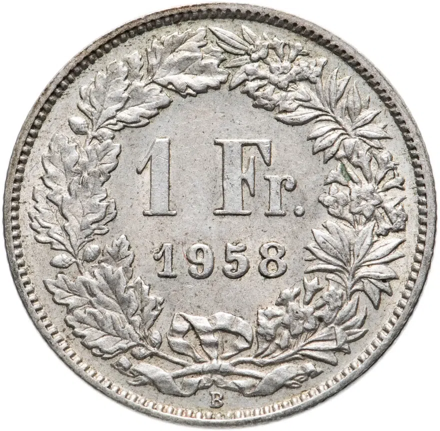Швейцария 1 франк (franc) 1958, реверс