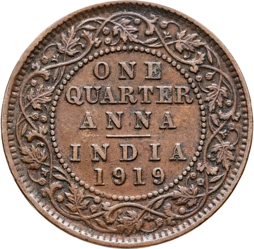 Индия (Британская) 1/4 анны (anna) 1919, аверс