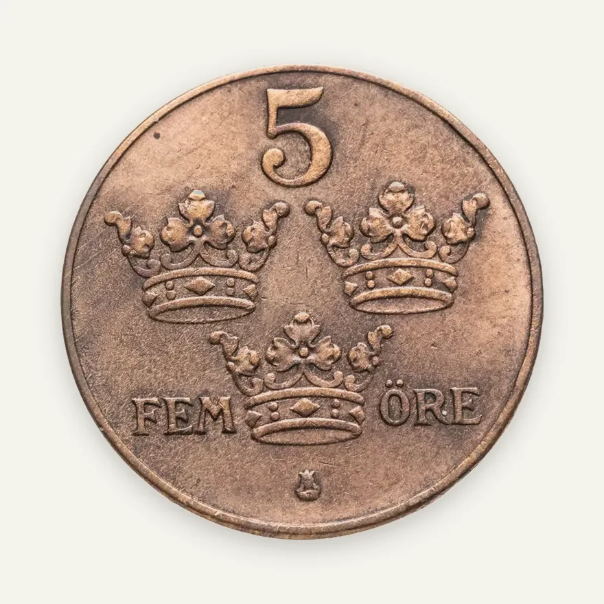 Швеция 5 эре (ore) 1938, реверс