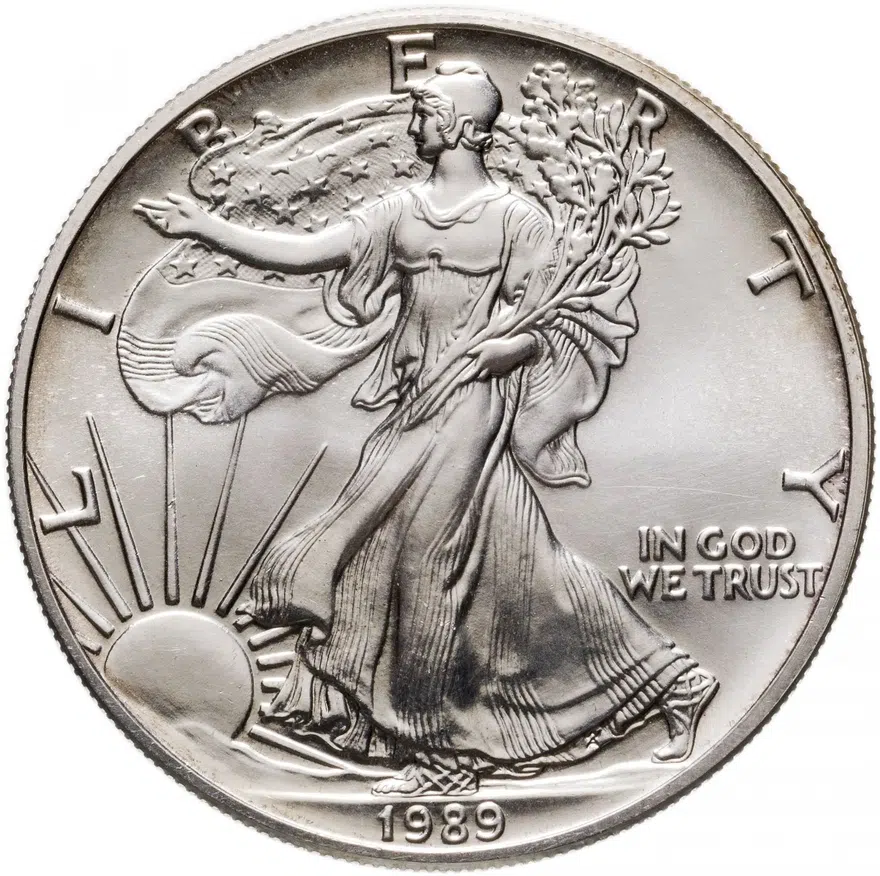 США 1 доллар (dollar) 1989 S Американский серебряный орёл знак монетного двора: "S" - Сан-Франциско, аверс