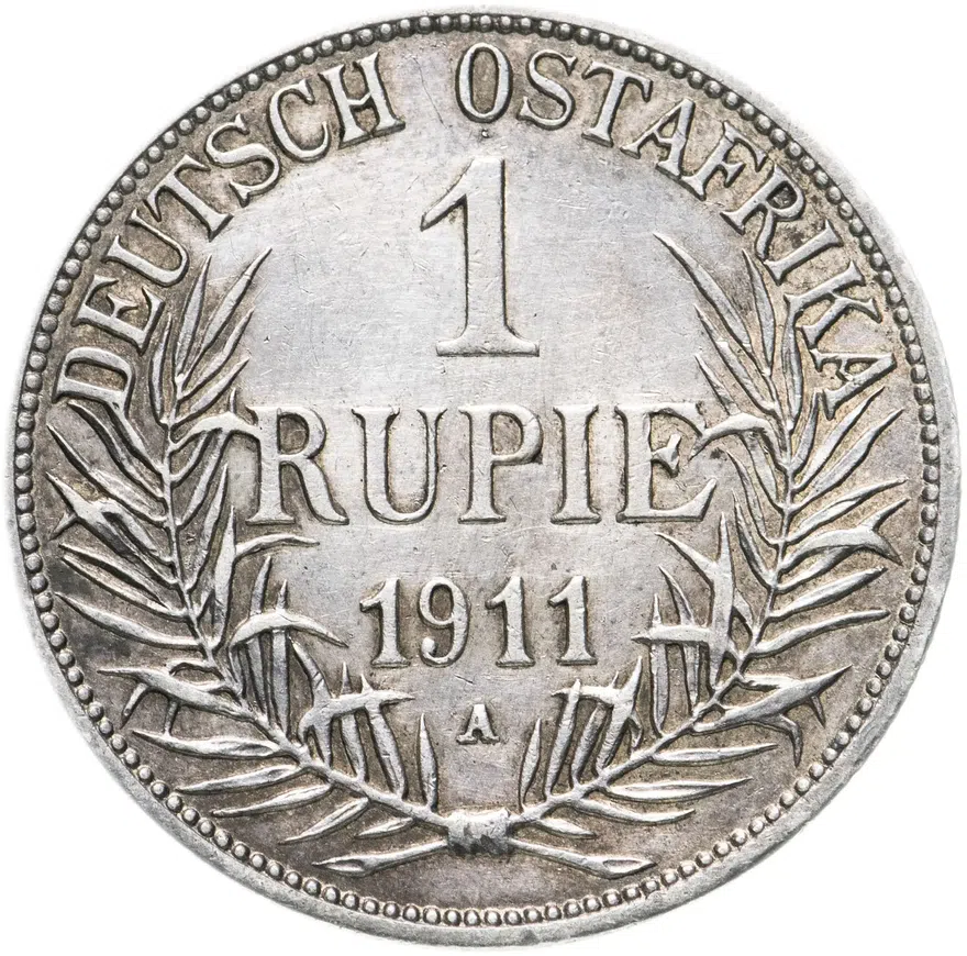 Германская Восточная Африка 1 рупия (rupee) 1911 A  знак монетного двора "A" — Берлин, реверс