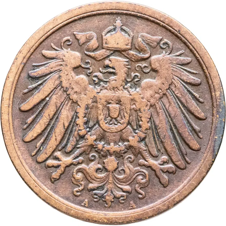 Германия 2 пфеннига (pfennig) 1904 A  знак монетного двора: "A" - Берлин, реверс