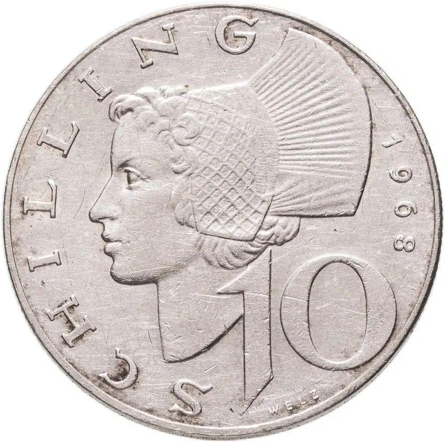 Австрия 10 шиллингов (shillings) 1968, аверс