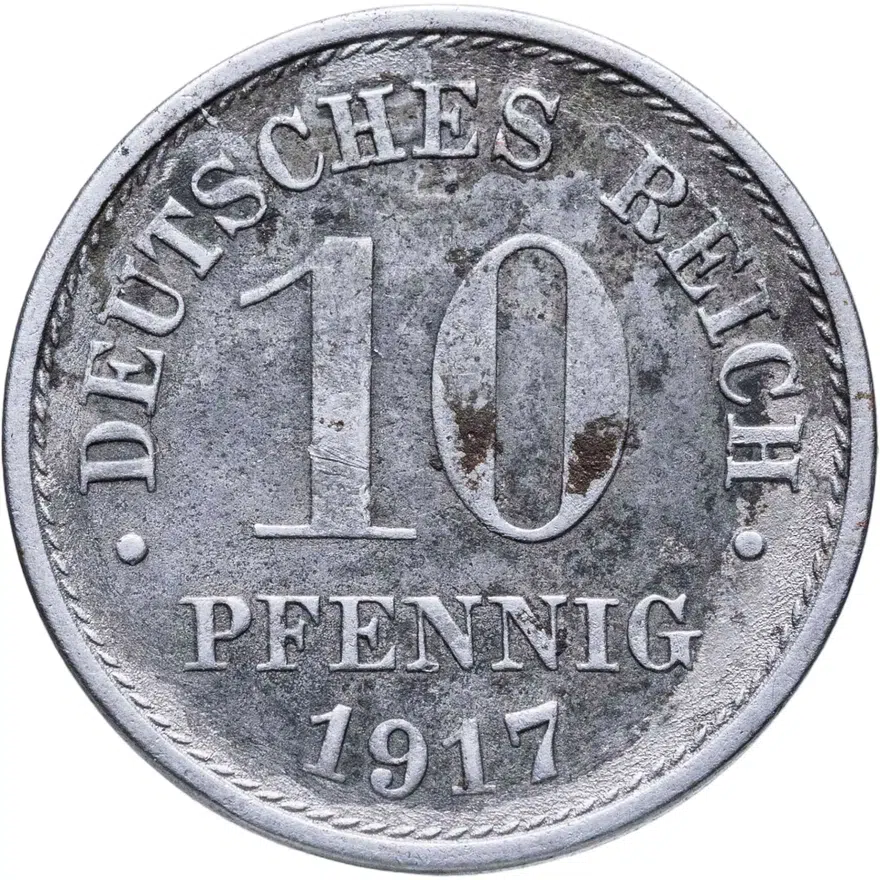 Германия 10 пфеннигов (pfennig) 1917 E Железо /магнетик/ знак монетного двора: "E" - Мульденхюттен