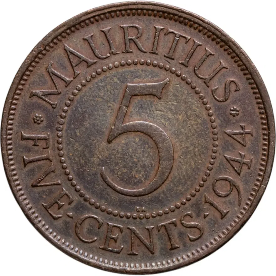 Маврикий Британский 5 центов (cents) 1944, аверс