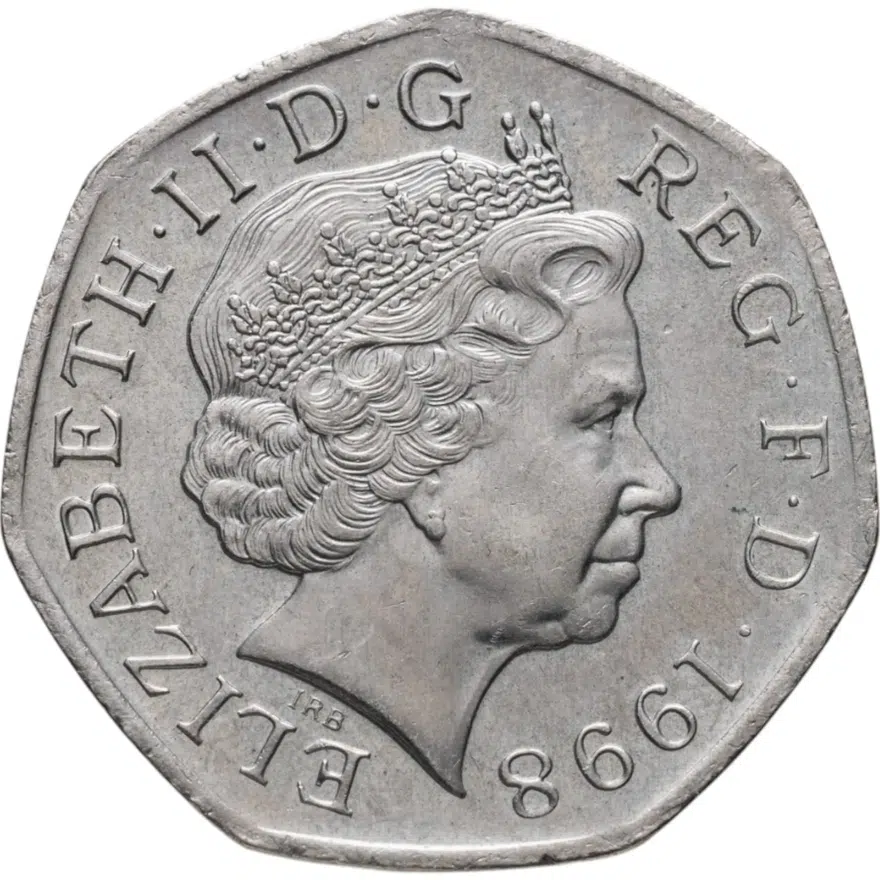 Великобритания 50 пенсов (pence) 1998 "50 лет национальной службе здравоохранения", реверс