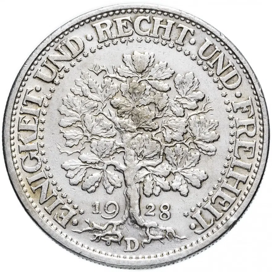 Германия 5 рейхсмарок 1928 "D", аверс