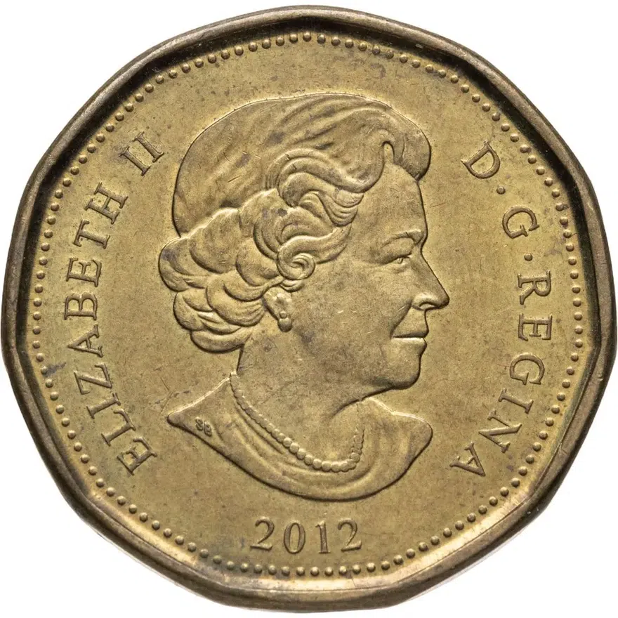 Канада 1 доллар (dollar) 2012  Lucky Loonie (гагара Лаки Луни) дата под портретом