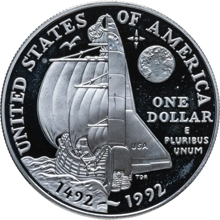 США 1 доллар (dollar) 1992 P Columbus Quincentenary (500 лет открытия Америки Христофором Колумбом) знак монетного двора "P" - Филадельфия, реверс
