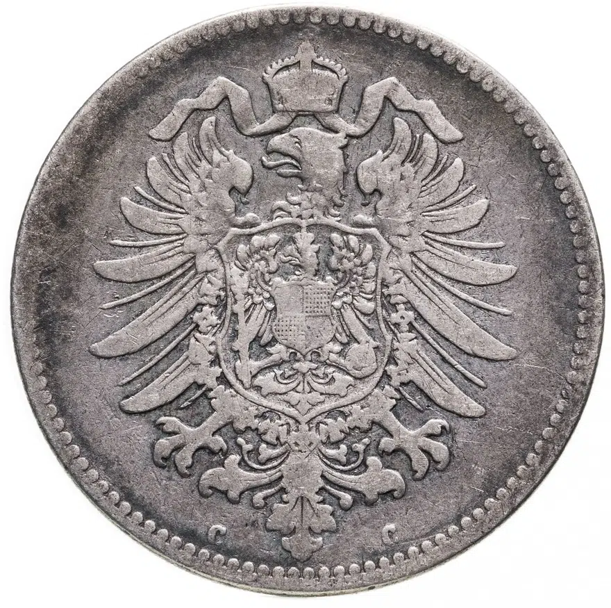 Германия 1 марка 1876 C знак монетного двора: "C" - Франкфурт-на-Майне, реверс