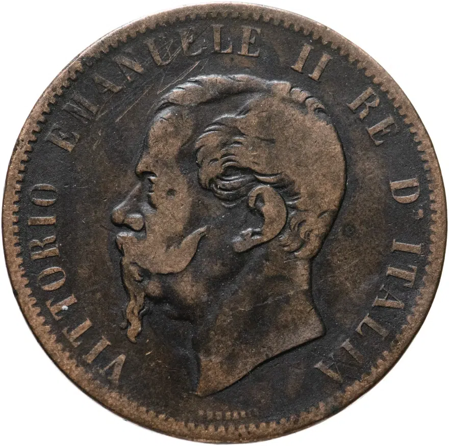 Италия 10 чентезимо (centesimi) 1866 T  знак монетного двора: "T" - Турин, реверс