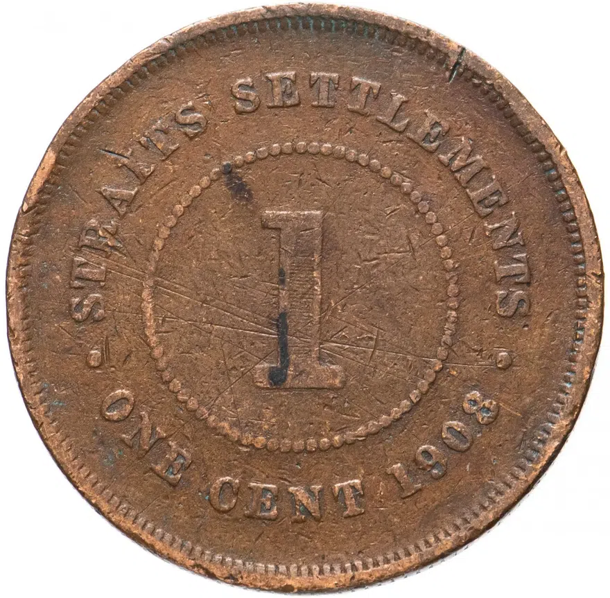 Стрейтс Сетлментс 1 цент (cent) 1908, аверс