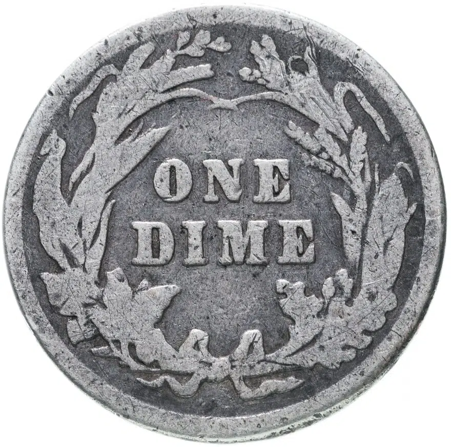 США 10 центов (дайм, one dime) 1902 O Barber Dime знак монетного двора: "O" - Новый Орлеан, реверс