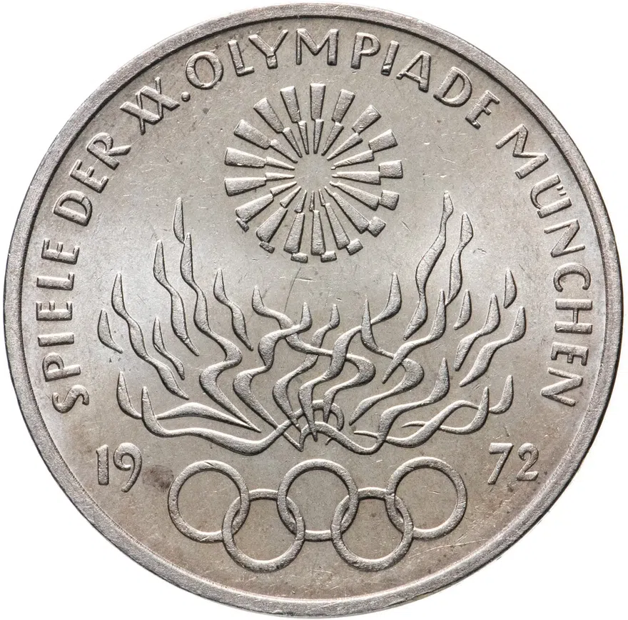 ФРГ 10 марок 1972 F "Олимпиада в Мюнхене -Олимпийский огонь"