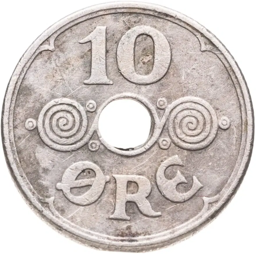 Дания 10 эре (ore) 1936, реверс