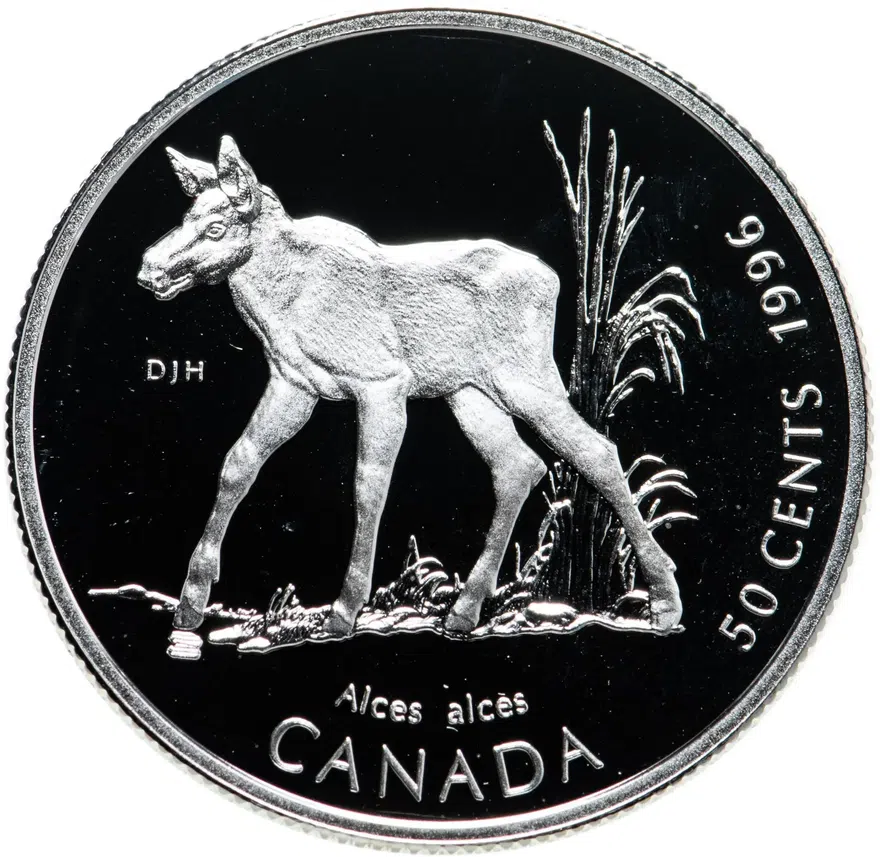 Канада 50 центов (cents) 1996  Детёныши диких животных - Лосёнок, аверс