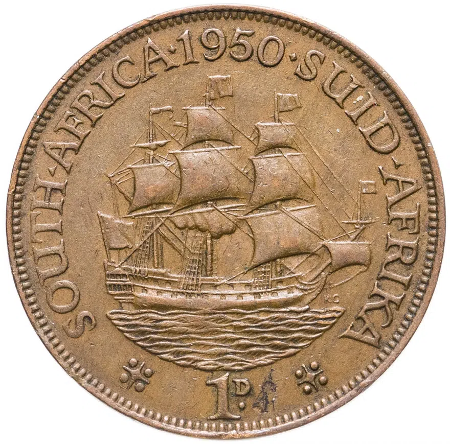 ЮАР 1 пенни (penny) 1950, аверс