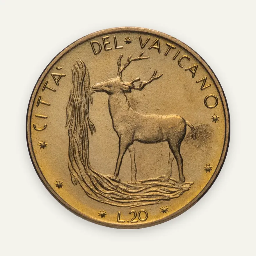 Ватикан 20 лир (lire) 1977, реверс