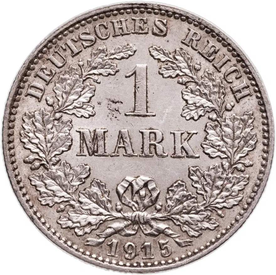 Германия 1 марка (mark) 1915 E  знак монетного двора: "E" - Мульденхюттен, аверс