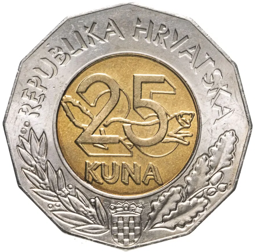 Хорватия 25 кун (kuna) 1997  5 лет членству Хорватии в ООН
