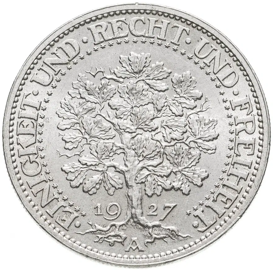 Германия (Веймарская республика) 5 рейхсмарок (reichsmark) 1927 A