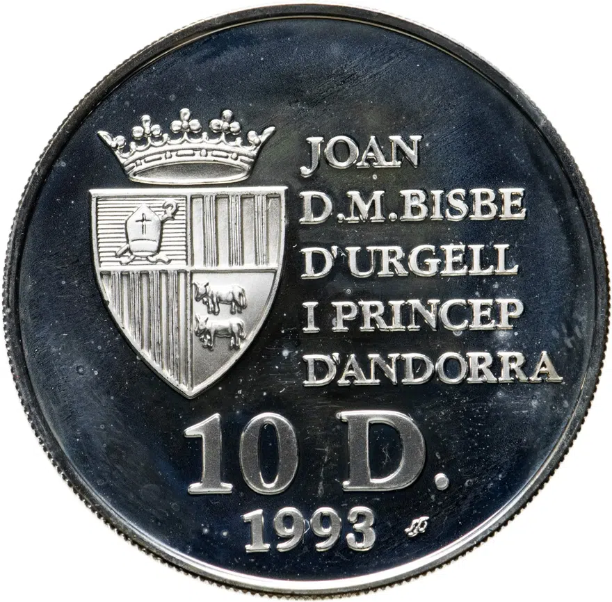Андорра 10 динеров (diners) 1993  Чемпионат мира по футболу 1994, реверс