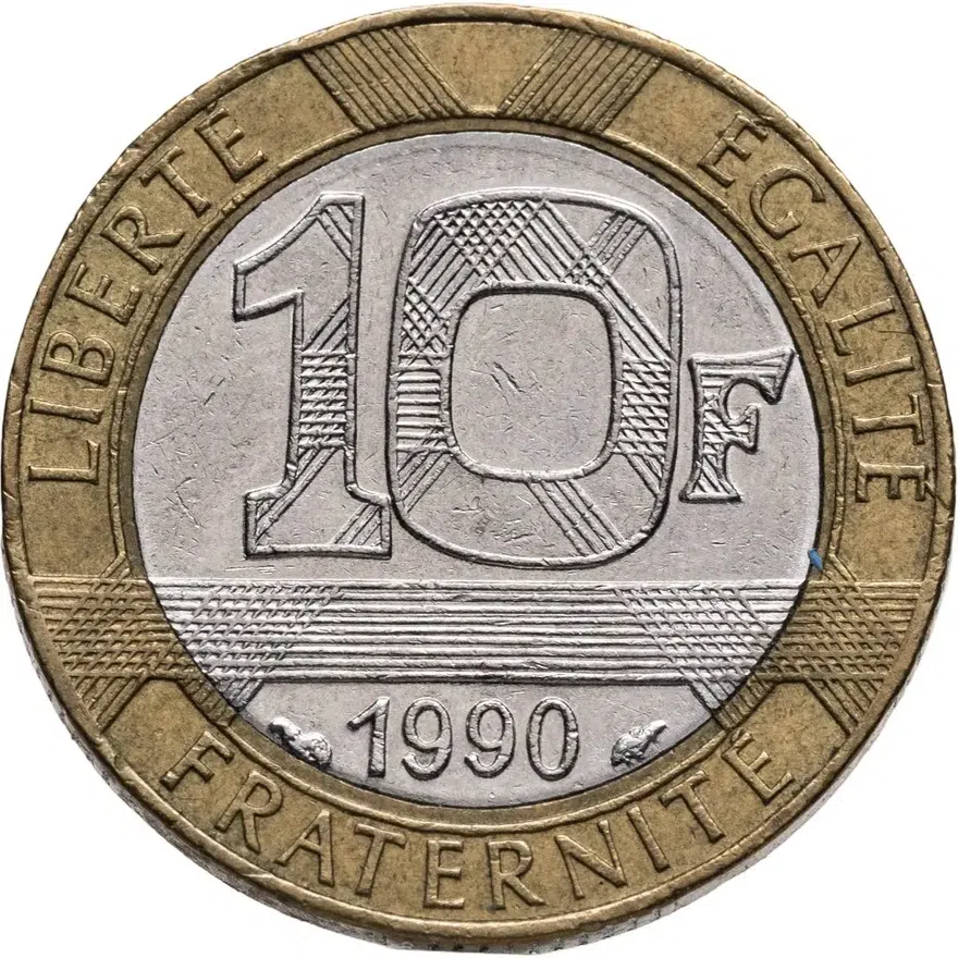 Франция 10 франков (francs) 1990, реверс