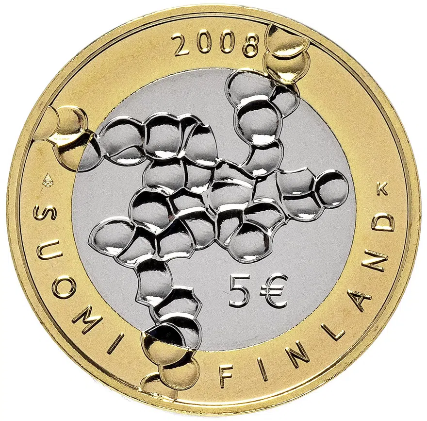 Финляндия 5 евро 2008 "100 лет науке и исследованиям" в футляре с сертификатом, реверс