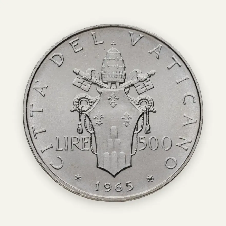 Ватикан 500 лир (lire) 1965, реверс