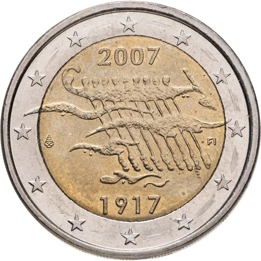 Финляндия 2 euro (евро) 2007 90 лет независимости Финляндии, аверс