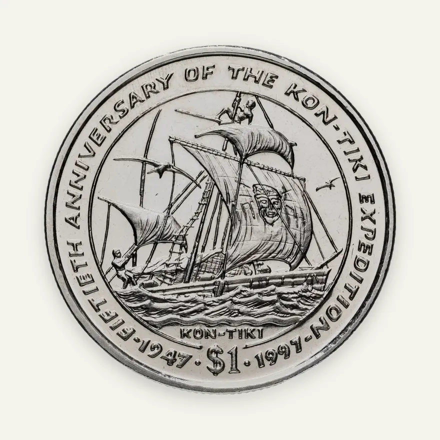 Либерия 1 доллар (dollar) 1997  50 лет экспедиции Кон-Тики