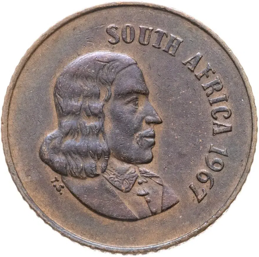 ЮАР 1 цент (cent) 1967  Надпись на английском языке - "SOUTH AFRICA"