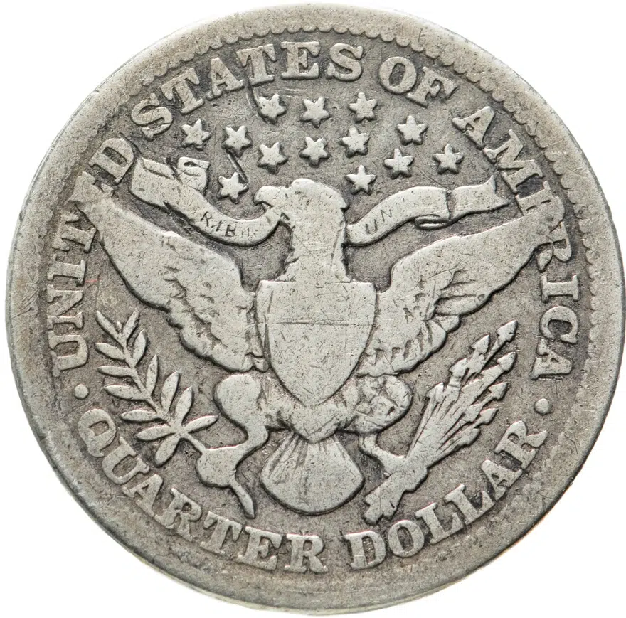 США 25 центов (квотер, 1/4 доллара, quarter dollar) 1902 Barber Quarter, реверс