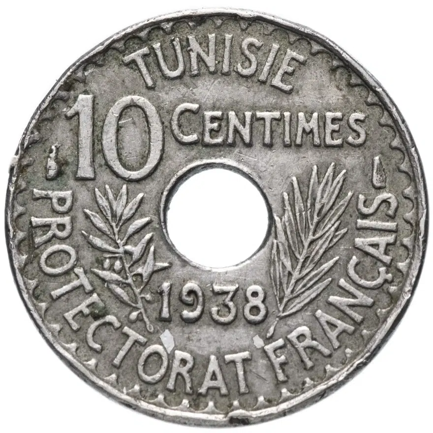 Тунис 10 сантимов (centimes) 1938, реверс