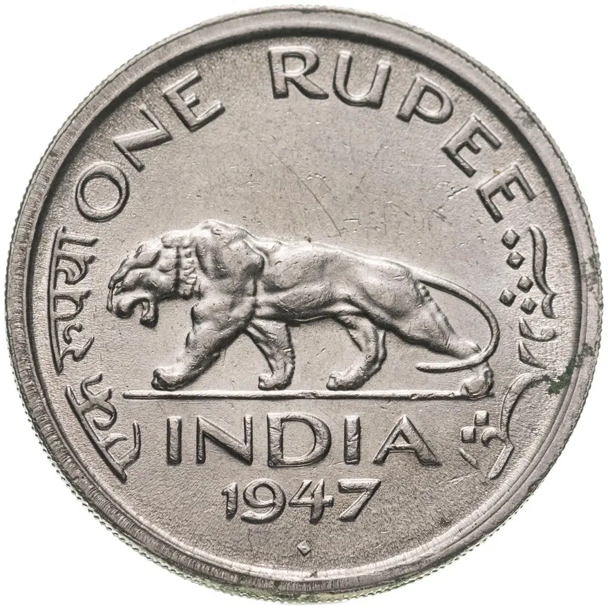 Индия (Британская) 1 рупия (rupee) 1947 знак монетного двора: "♦" - Бомбей