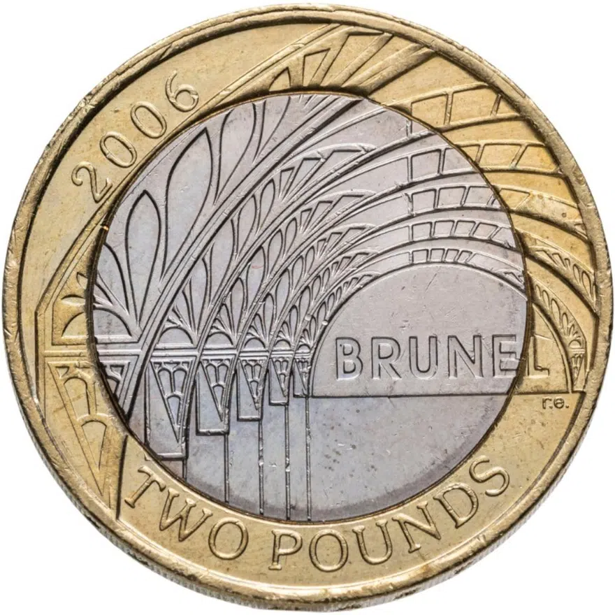 Великобритания 2 фунта (pounds) 2006 "200 лет со дня рождения Изамбарда Кингдома Брюнеля - станция Паддингтон", аверс