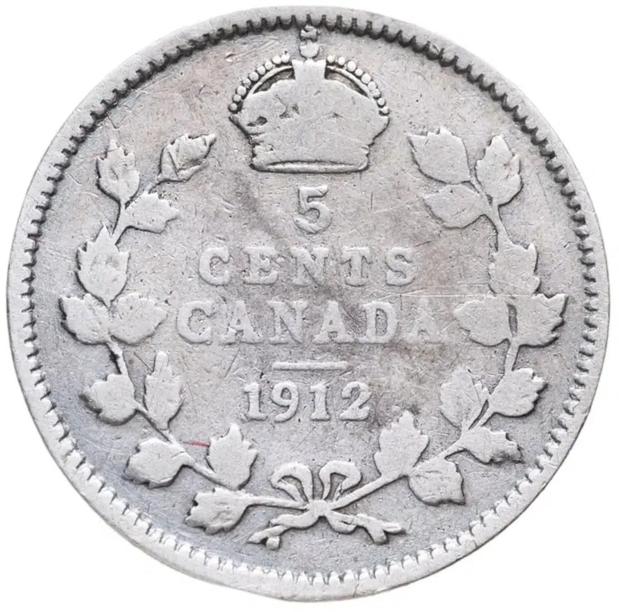 Канада 5 центов (cents) 1912, реверс