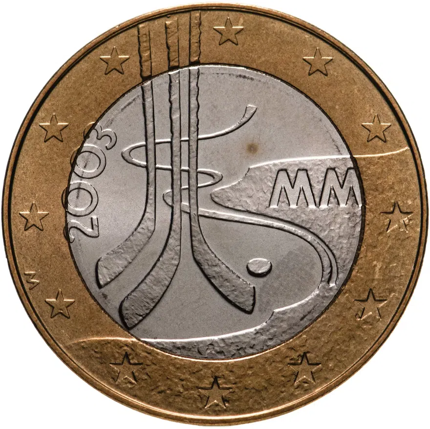 Финляндия 5 евро 2003 Чемпионат мира по хоккею, реверс