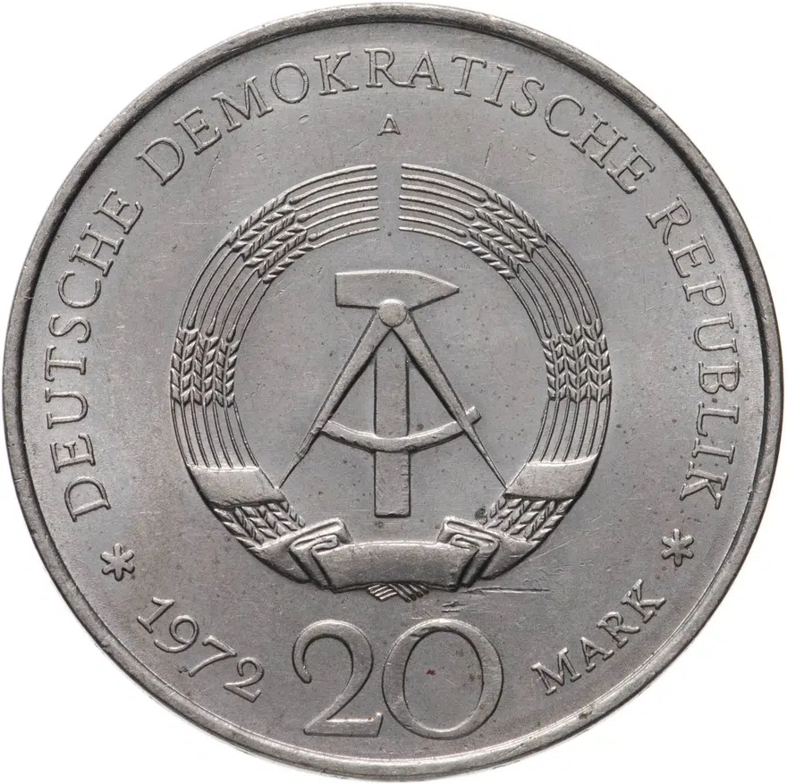 Германия (ГДР) 20 марок (mark) 1972  Фридрих фон Шиллер, реверс
