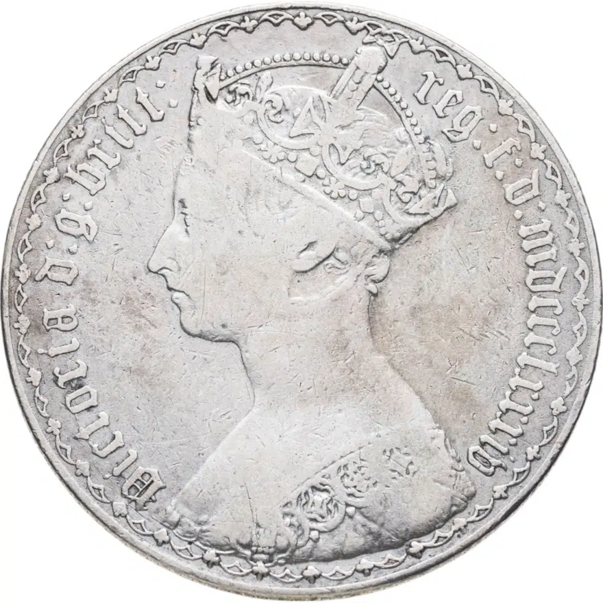 Великобритания 2 шиллинга (флорин, shillings) 1874 (т.н. "готический"), аверс