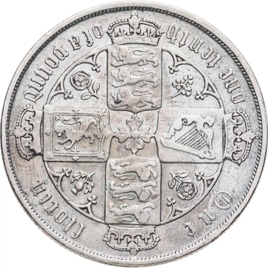 Великобритания 2 шиллинга (флорин, shillings) 1874 (т.н. "готический"), реверс
